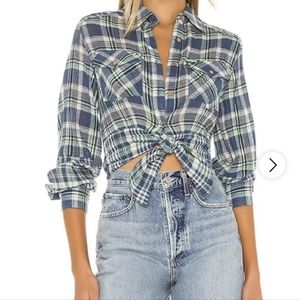 Free people Women Spread Collar Button Front Long Sleeve First Bloom Plaid Top
